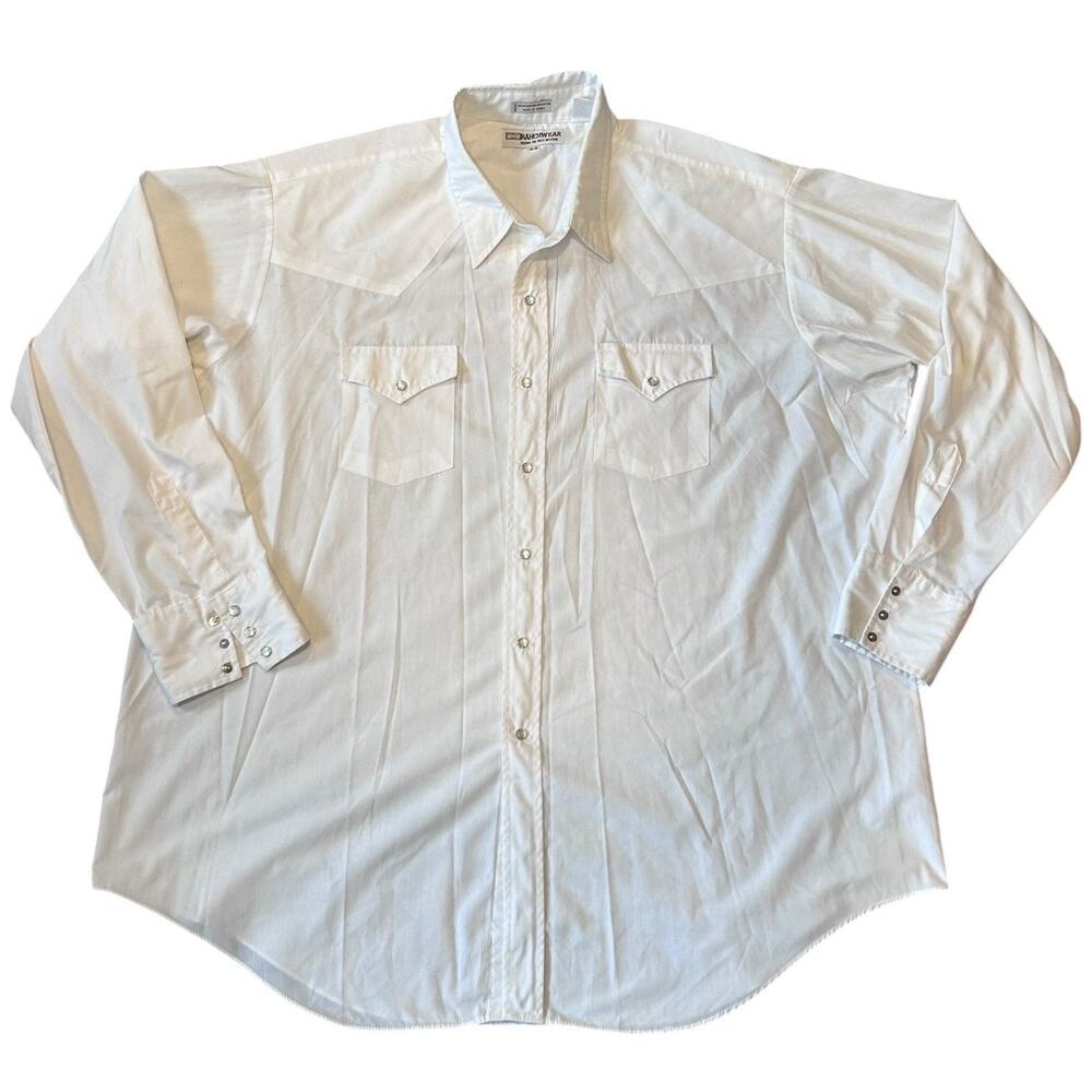 Vintage 80s White Pearl Snap Western Shirt 20-36 Rancher Cowboy